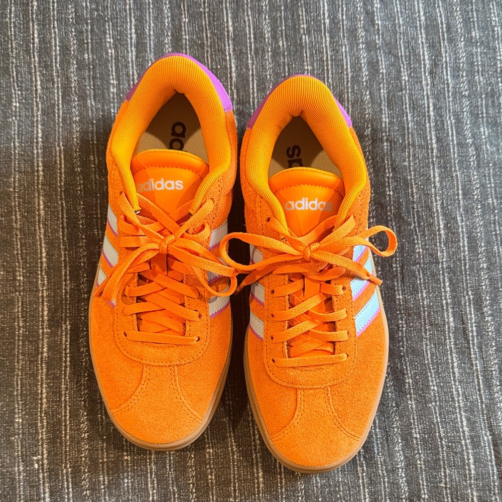 Adidas Women’s Platform VL Court Bright Orange and Light Blue Sneakers